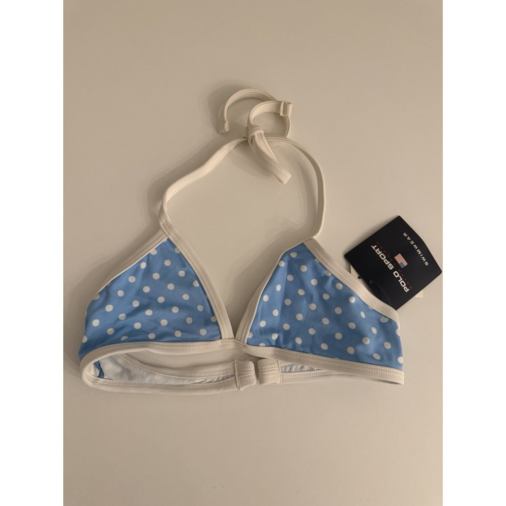 NWT VTG Polo Sport Ralph Lauren Bikini Top Blue Polka Dot 90s (Fits Like Small)